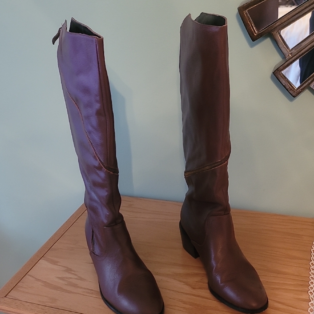 Brown Leather Knee-High Boots